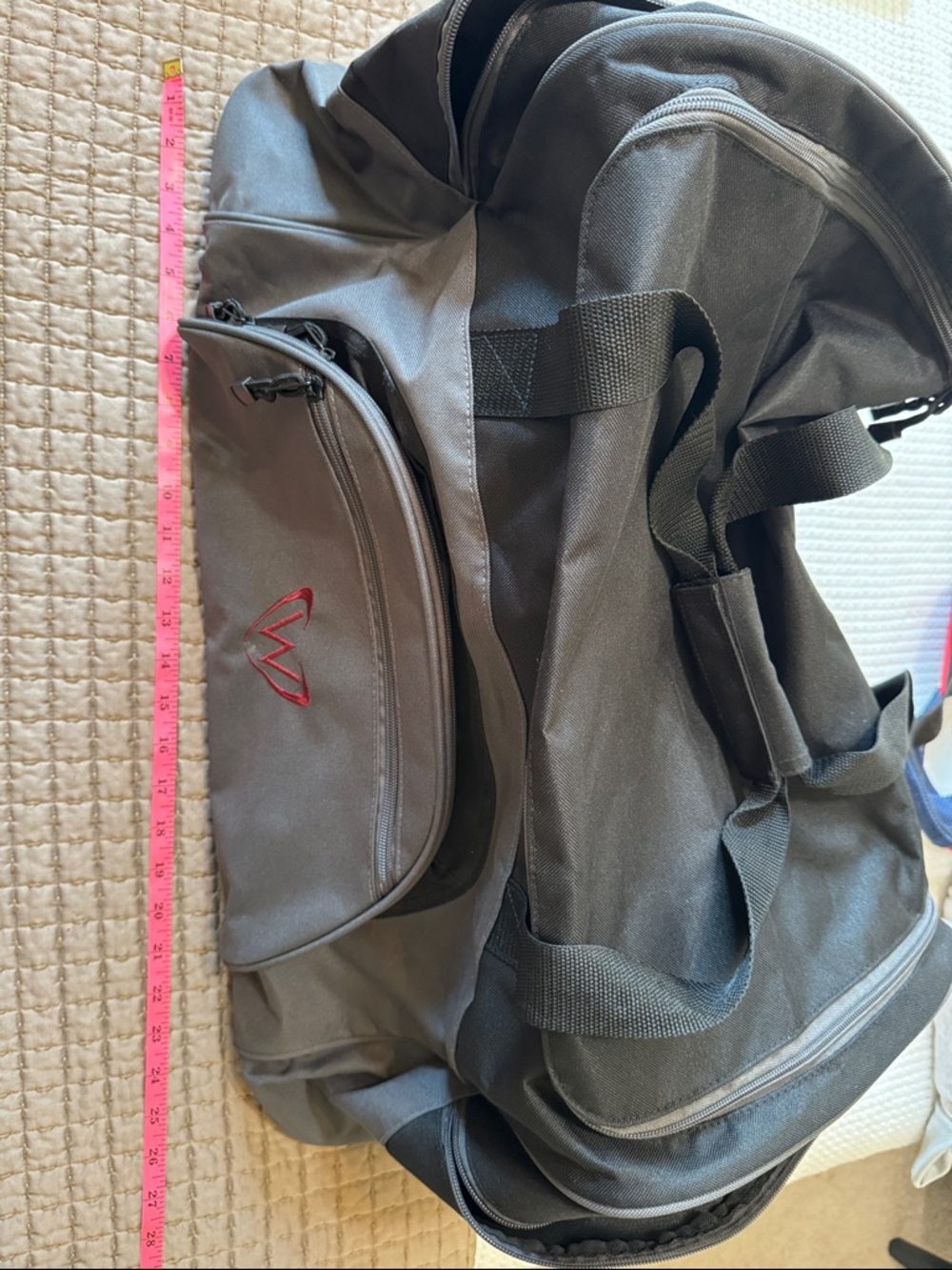Port Authority Gray Duffel Bag with Red Accent with W logo